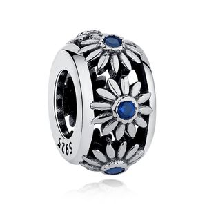 PANDACHARMS Blaue Blüten Zwischenelement Charm, 925er Sterling Silber, passt zu Pandora