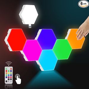 6er Set LED Hexa Lichtpanels mit Fernbedienung RGB Touch Hexagon Wandleuchte für Partybeleuchtung Gaming DIY Deko