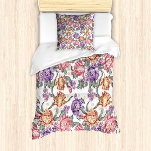 ABAKUHAUS Blumen Mantele, Retro Blumen und Curls, Milbensicher Allergiker geeignet mit Kissenbezügen, 135 cm x 200 cm - 80 x 80 cm, Mehrfarbig