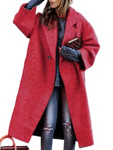 Damen Wollmäntel Wintermantel Herbst Outwear Casual Lang Mantel Jacke Lässige Parka Rot,Größe XL
