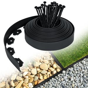 Sessamen-LP 10M Flexible Rasenkante aus Kunststoff mit 30 Erdanker zur Verankerung Beetumrandung Pflastersteine Mähkante Garten dekorativ(Schwarz)