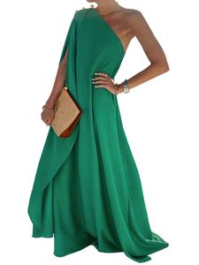 Damen Sommer Mode Elegantes Abendkleider Solid Komfortabel Lose Eine Schulter Lange Kleid Grün,Größe Xl