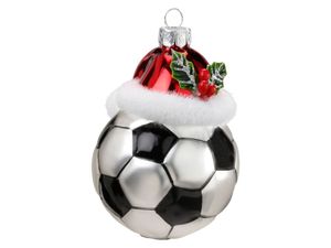 Christbaumschmuck Glas Fußball mit Weihnachtsmütze 9cm