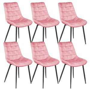 6er Set Esszimmerstühle Küchenstuhl Polsterstuhl Wohnzimmerstuhl aus Samt mit Rückenlehne Rosa