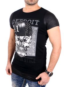 Carisma T-Shirt Herren Slim Fit Oversize Totenkopf Print Shirt CRSM-4276 Schwarz S