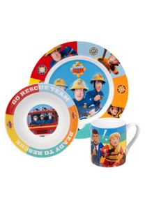 Feuerwehrmann Sam Frühstücksset für Kinder - Geschirr Set 3-teilig Teller, Schale & Tasse aus Porzellan