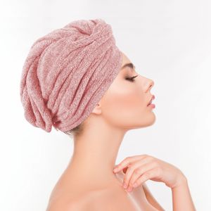 Haarturban ( Rosa ) Cozy mit Knopf - 25x65cm ( One SIze ) Superweich Flauschig - Saugstark, Handtuch Haare Turban Haarhandtuch Schnelltrocknend