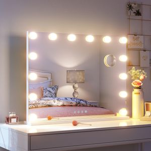Lustro do makijażu SONNI 80x62cm z 3 kolorowym oświetleniem, regulowaną jasnością, z USB i Bluetooth, 10-krotne powiększenie, lustro ścienne, białe Lustro do makijażu SONNI 80x62cm z 3 kolorowym oświetleniem, regulowaną jasnością, z USB i Bluetooth, 10-krotne powiększenie, lustro ścienne, białe
