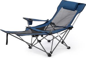 2 in 1 Klappbarer Campingstuhl Tragbarer verstellbarer Liegesessel mit abnehmbarer Fussstuetze fuer Camping Angeln Strand Picknicks