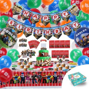 Roblox Video Game Geburtstagsdeko - Roboter Blox Ballons - Kinderparty - Dekoration - Ballon - Tischdecke - Mitgebsel - 97-teiliges Set