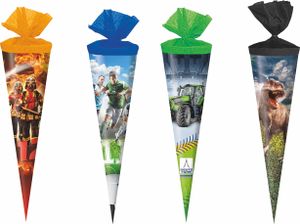 4x Schultüte / Zuckertüte / 35cm / je 1x T-Rex, Fußball, Deutz Traktor,Feuerwehr