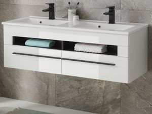 Doppelwaschtisch "Design-D" in weiß Hochglanz Waschtisch Set hängend inkl. Doppelwaschbecken 120 x 43 cm