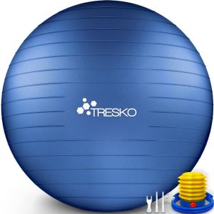 TRESKO Gymnastikball mit Pumpe Fitnessball Yogaball Sitzball Sportball Pilates Ball Sportball Indigoblau 65cm (geeignet für 155 - 175cm)