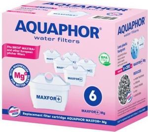 AQUAPHOR MAXPHOR+ MG Filterkartusche Trinkwasserfilter 6er Pack mit AQUALEN und Magnesium + für Tischwasserfilter