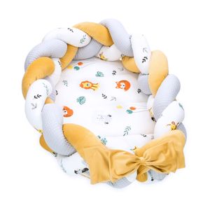 Babynest hniezdo pre novorodencov - zamatové plyšové hniezdo s vrkočom vankúšik rozoberateľný set obojstranné hniezdo pre bábätko detská postieľka 75X45, safari