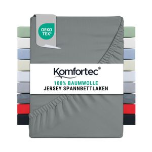 Komfortec Jersey Spannbettlaken 180x200 cm, 100% Baumwolle, Grau
