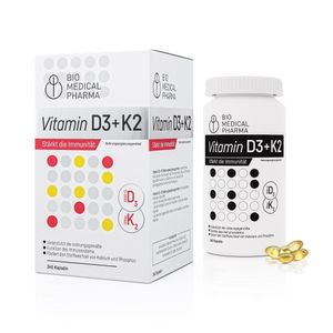 Vitamin D3 K2 MK-7 – 240 Kapseln – 5000 I.E. Vitamin D3 und 100mcg Vitamin K2 MK7 – Hohe Bioverfügbarkeit von Vitamin D3 und K2 – 240 Kapslen