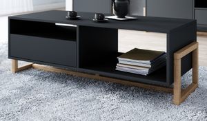 Couchtisch Skien in schwarz und Buche massiv Wohnzimmer Tisch mit Push-Open-Funktion und Stauraum Sofatisch 122 x 60 cm