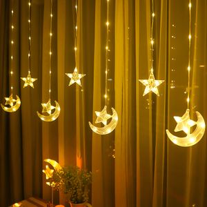 2.3m LED Stern Mond Lichterkette Lichtervorhang Batteriebetrieben Innen Party Weihnachten Deko, Warmweiß