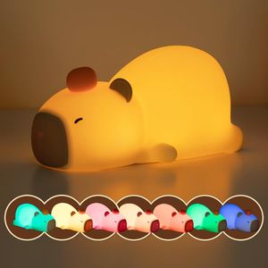 Nachtlicht Kinder, Capybara LED Nachtlicht Silikon Birne Touch Nachtlampe, USB-Aufladbar mit Timer, 7 Farbe dimmbar