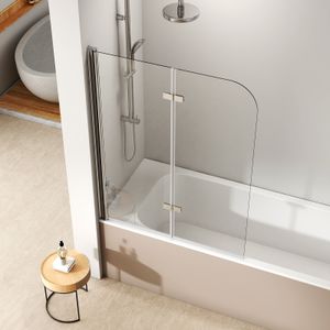 EMKE Duschabtrennung Faltwand 120 x 140cm Nanobeschichtungen ESG Sicherheitsglas Doppelt Falttür Duschwand Glas für Badewannen