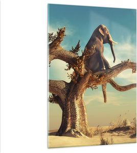 Bilder auf glas - Einteilig - Sitzen Elefant Baum - 80x120cm - Glasbilder - Wandbilder - Bilder - zum Aufhängen bereit - Wanddekoration aus Glas - Glas Bilder - Wandbild auf Glas - GPA80x120-4345
