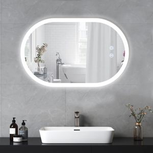 Badspiegel YOLEO Oval mit LED-Beleuchtung, Badezimmerspiegel Dimmbar 70x50cm, Beschlagfreier Wandspiegel mit Touchschalter , 3 Lichtfarben, 6500K