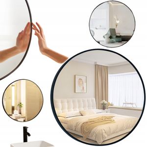 Rebiko Nástěnné zrcadlo stylové kulaté koupelnové zrcadlo černý rám průměr 80 cm loft