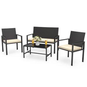 BIGZZIA Gartenmöbel-Set für den Außenbereich aus Rattan, 4-teilig, Gartenmöbel-Set für 4 Personen, inklusive 1 Sofa, 2 Sessel, 1 Tisch