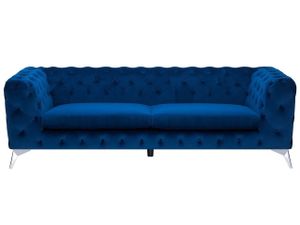 BELIANI Sofa Marineblau Samtstoff 3-Sitzer Chesterfield Stil Klassisch Wohnzimmer