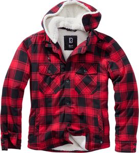 Brandit Lumber Check Shirt hooded mit Teddyfutter & Kapuze, Größe:XL, Farbe:Rot-Schwarz