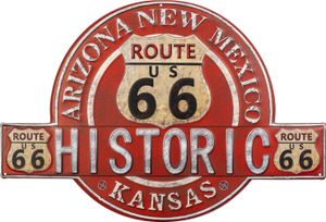 Moritz Blechschild 50 x 34 cm Historic Route 66 US Arizona New Mexico Kansas Deko Metallschild Retro Vintage Retro Sprüche lustig