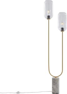 QAZQA - Art Deco Art-Déco-Stehleuchte I Stehlampe I Standleuchte I Lampe I Leuchte aus Messing mit klarem Glas, 2-flammig – Rid I Wohnzimmer I Schlafzimmer - Länglich - LED geeignet E27