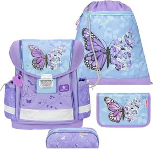 Belmil Classy ergonomisches Schulranzen-Set 4-teilig "Purple Blue Butterfly" mit Brustgurt