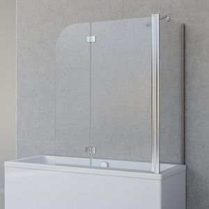 Schulte Duschabtrennung für Badewanne Angle, 2-teilig mit Seitenwand, Profilfarbe Chromoptik, 5 mm Sicherheitglas (ESG) Klar hell, Faltwand: 112 x 142 cm, Seitenwand geeignet für eine Wannebreite von 69 - 71 cm