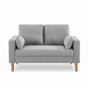 2-Sitz Sofa - Bjorn 2 - Hellgrau, Gestell aus Eukalyptus, Bezug aus Polyester, Holzbeine, Sofa im skandinavischen Stil