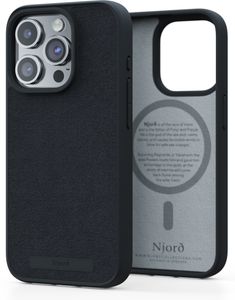 Njord Collections Suede Comfort+ Handyhülle, Kompatibel mit iPhone 15 Pro, Hergestellt aus Recyceltem/Nachhaltigem Material, 2M Fallschutz, Mag Kompatibel, Schwarz