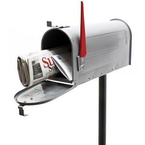 Wiltec Set US Mailbox silver grey 180 x 220 x 480 mm, americká poštovní schránka s vlajkou, stojící poštovní schránka ocelový americký design s odpovídajícím podstavcem