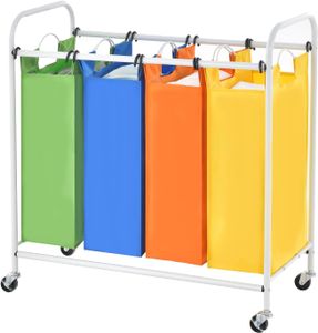 GOPLUS Wäschekorb 4 Fächer, Wäschesammler mit abnehmbarer Stofftasche & Griffen, Wäschebox mit Rollen, stabiler Wäschesortierer für Badezimmer, 82×39×85cm, mehrfarbig