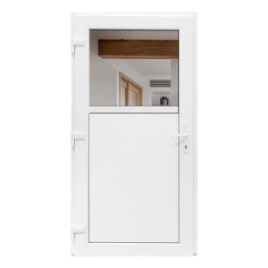 SN Deco - Bastion Nebeneingangstür DIN links weiß mit Drückergarnitur - 1/3 Glas und 2/3 Füllung 1000x2000 mm, Profil mit 5 Kammern & 70 mm Bautiefe