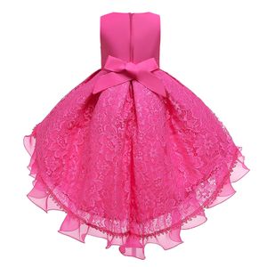 Mädchen Brautjungfernkleid Baby Blumenmädchen Party Bogen Hochzeit Spitzenkleid Prinzessin,Farbe:Rosenrot,Größe:10-11 Jahre