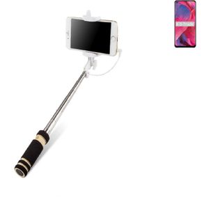 K-S-Trade Selfie Stick kompatibel mit Oppo A74 5G  Selfiestick kabelgebunden Monopod mit Kabel Stab Stange Selfportrait Handheldstick schwarz 1x