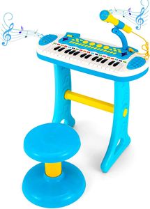 Keyboard Kinder mit 31 Tasten, Tragbar Kinderklavier mit Lichteffekte, Mikrofon und Abnehmbaren Beinen, Elektronisches Musikinstrument Kinder ab 3 Jahre (Blau)