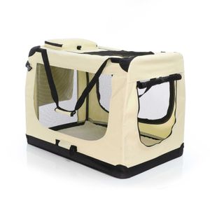 Fudajo Faltbare Transportbox für Hunde, Katzen XXL (90x63x63cm), robust, leicht, sicher, Hundebox mit Tragegriff und Decke, Beige