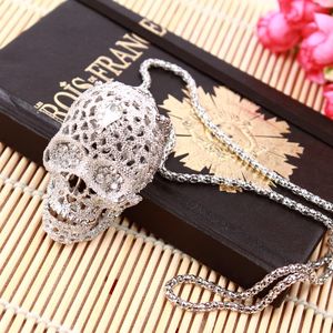 Marken Schmuck Silber Zuckerschädel lange Halsketten und Anhänger Steampunk Mexiko Skelett lange Halskette Collier Kolye