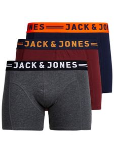 Herren Jack & Jones Set 3er Pack JACLICHFIELD Trunks Boxershorts Stretch Unterhose Basic Unterwäsche, Farben:Bordeaux, Größe:M