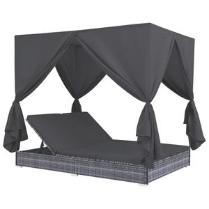 Duolm Outdoor-Lounge-Bett mit Vorhängen Poly Rattan Grau