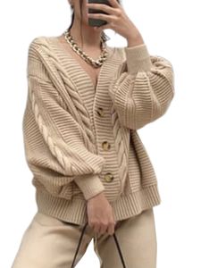 Damen Strickjacken Open Cardigan Strickjacke Pullover  Winter Jacke Übergangsjacke Khaki,Größe XL