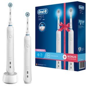 Oral-B Pro 1 290 Doppelpack Elektrische Zahnbürste für eine sanfte Reinigung bei empfindlichem Zahnfleisch, mit 2. Handstück, weiß
