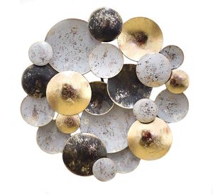 Wandornament Circles aus Metall - Ø 30 cm - gold / braun / weiß